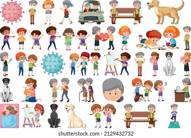 Set of different activities people in cartoon style illustration