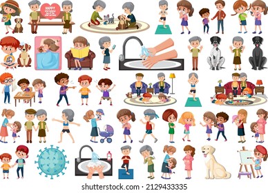 Set of different activities people in cartoon style illustration