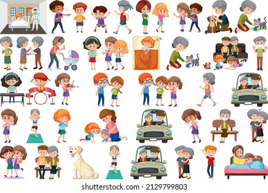 Set of different activities people in cartoon style illustration