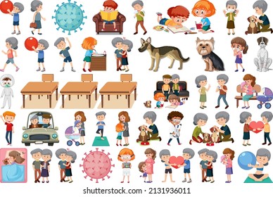 Conjunto de diferentes actividades de la gente en ilustración de estilo de dibujos animados