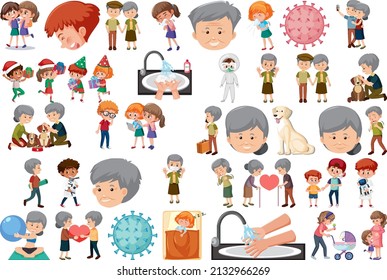 Set of different activities people in cartoon style illustration