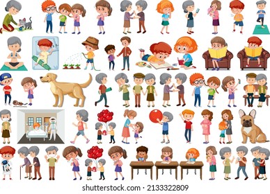 Set of different activities people in cartoon style illustration