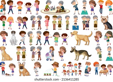 Set of different activities people in cartoon style illustration