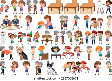 Set of different activities people in cartoon style illustration