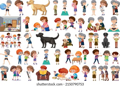 Set of different activities people in cartoon style illustration