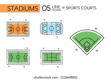 Set of different aerial view flat design sport fields Vector