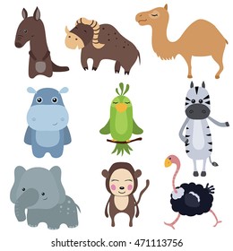 Set of different african animals on white background.