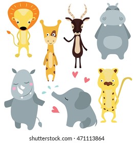 Set of different african animals on white background.