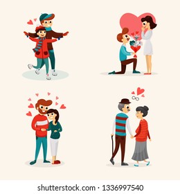 Set of of different age spending time with each other vector illustration. Relationship concept. One love for all life