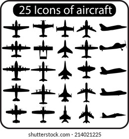 Set of different airplane icons, logo, shapes. Vector image.