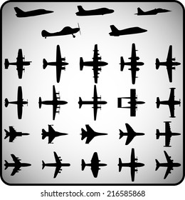 Conjunto de diferentes iconos, formas, logotipo del avión. Imagen vectorial. 