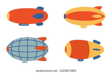 Set of different airships. Vintage transport in flat style.