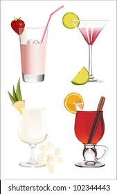 Set of different alcoholic cocktails isolated on white background