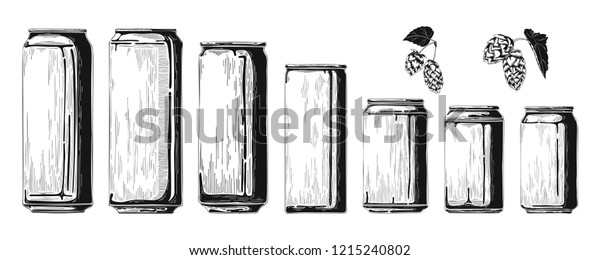 Set Different Aluminum Cans Sketch Vector Stock Vector (Royalty Free