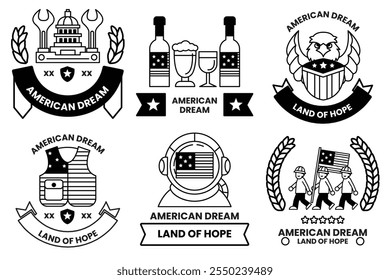 A set of different American dream badges