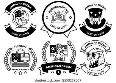 A set of different American dream badges