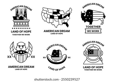 A set of different American dream badges