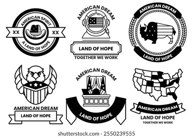 A set of different American dream badges