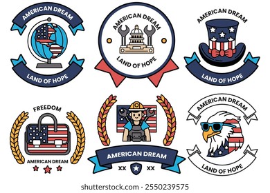 A set of different American dream badges