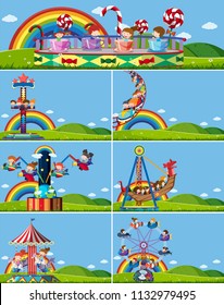 Set of different amusement rides illustration