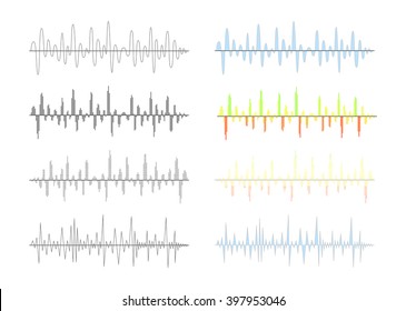 Set of different analog and digital signal waves graphs isolated on white