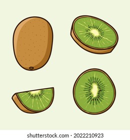 Set Different angles of Kiwi fruit Cartoon Vector isolated
