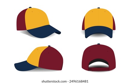 Set of different angles men's hat template illustration