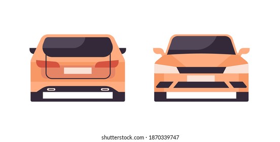 set of different angles of yellow car repair service concept vehicle view from front and rear horizontal isolated vector illustration