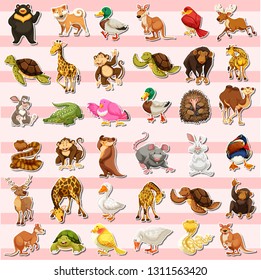 Set of different animal sticker illustration