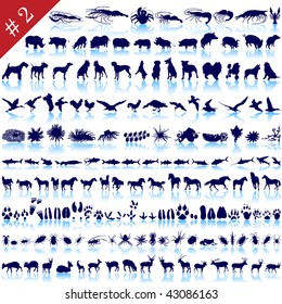 Set of  different animals, birds, insects and fishes  vector silhouettes