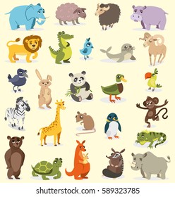 set of different animals. birds, mammals, reptiles. vector drawing