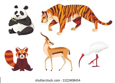 Set of different animals cartoon design flat vector illustration isolated on white background cute wild animal
