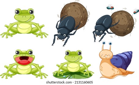 Set of different animals in cartoon style illustration