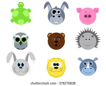 Set of different animals in cartoon style. Domestic animals, wild. Animals from the farm and from the zoo. Vector illustration in cartoon style.