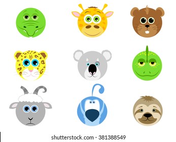 Set of different animals in cartoon style. Domestic animals, wild. Animals from the farm and from the zoo. Vector illustration in cartoon style.