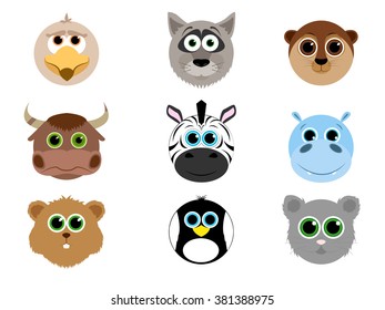 Set of different animals in cartoon style. Domestic animals, wild. Animals from the farm and from the zoo. Vector illustration in cartoon style.