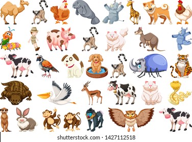 Set of different animals set illustration