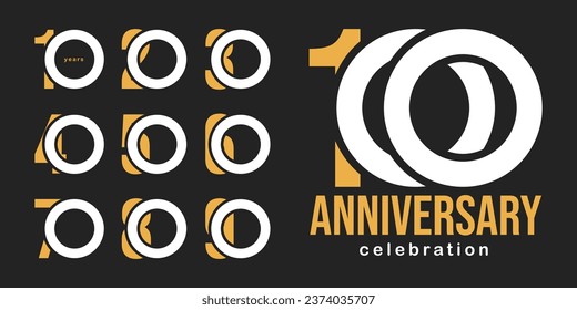 Juego de diferentes insignias del logo de la celebración del aniversario. Logo del aniversario para invitación, tarjeta de saludo, evento de celebración
