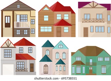 Set of different architecture facade colorful buildings vector