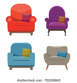 Set of different armchairs in flat style, vector illustration design template