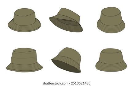 Set of different army green bucket hats