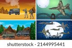 Set of different army war scenes illustration