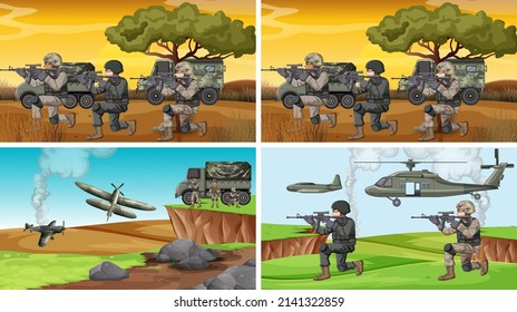 Ilustración de escenas de guerra del ejército