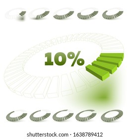 Set of Different arrow circles isolated on the white.Charts, diagrams with 2, 3, 4, 5, 6, 7, 8, 9, 10 steps, parts