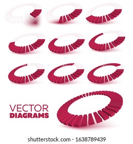 Set of Different arrow circles isolated on the white.Charts, diagrams with 2, 3, 4, 5, 6, 7, 8, 9, 10 steps, parts