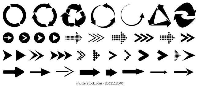 Set of different arrow. Cursor sign. Navigation concept. Button symbols. Mouse pointer. Vector illustration. Stock image. 