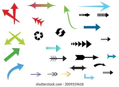 a set of different arrow icons in color and black on white background