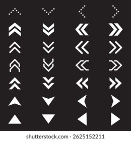 Conjunto de flechas diferentes. Conjunto de iconos planos de flechas negras grandes. cursores simples abstractos modernos, punteros y Botones de dirección colección de Ilustración vectorial