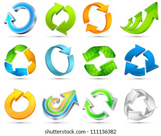 Set of different arrows circles isolated on the white, vector illustration