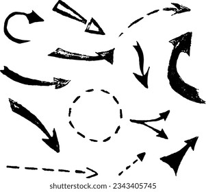 a set of different arrows. hand-drawn, vector black and white drawing